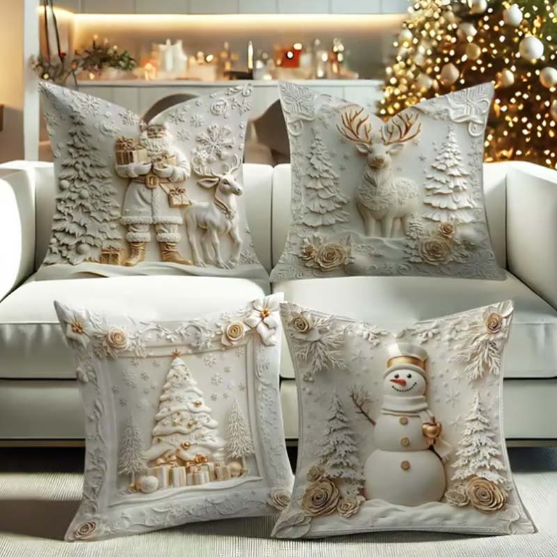 🎄 New 4-piece Christmas pillowcase set – Santa, snowman, Christmas tree & reindeer motifs for your living room decoration