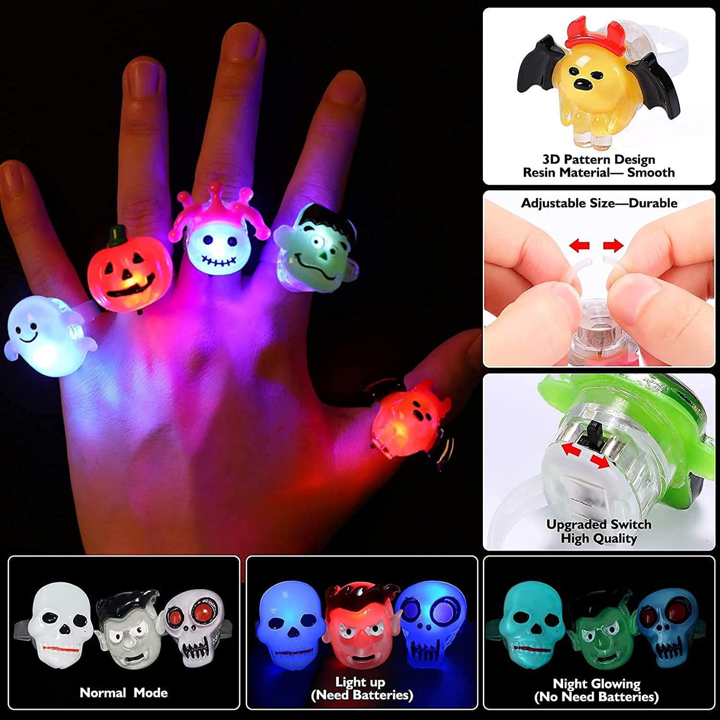 🎃 Halloween LED Lights Rings – Pumpkin & Skull Glow Toys