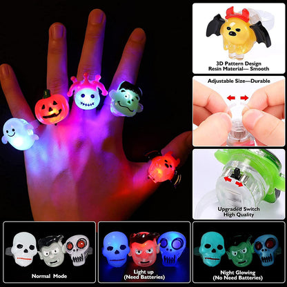 🎃 Halloween LED Lights Rings – Pumpkin & Skull Glow Toys