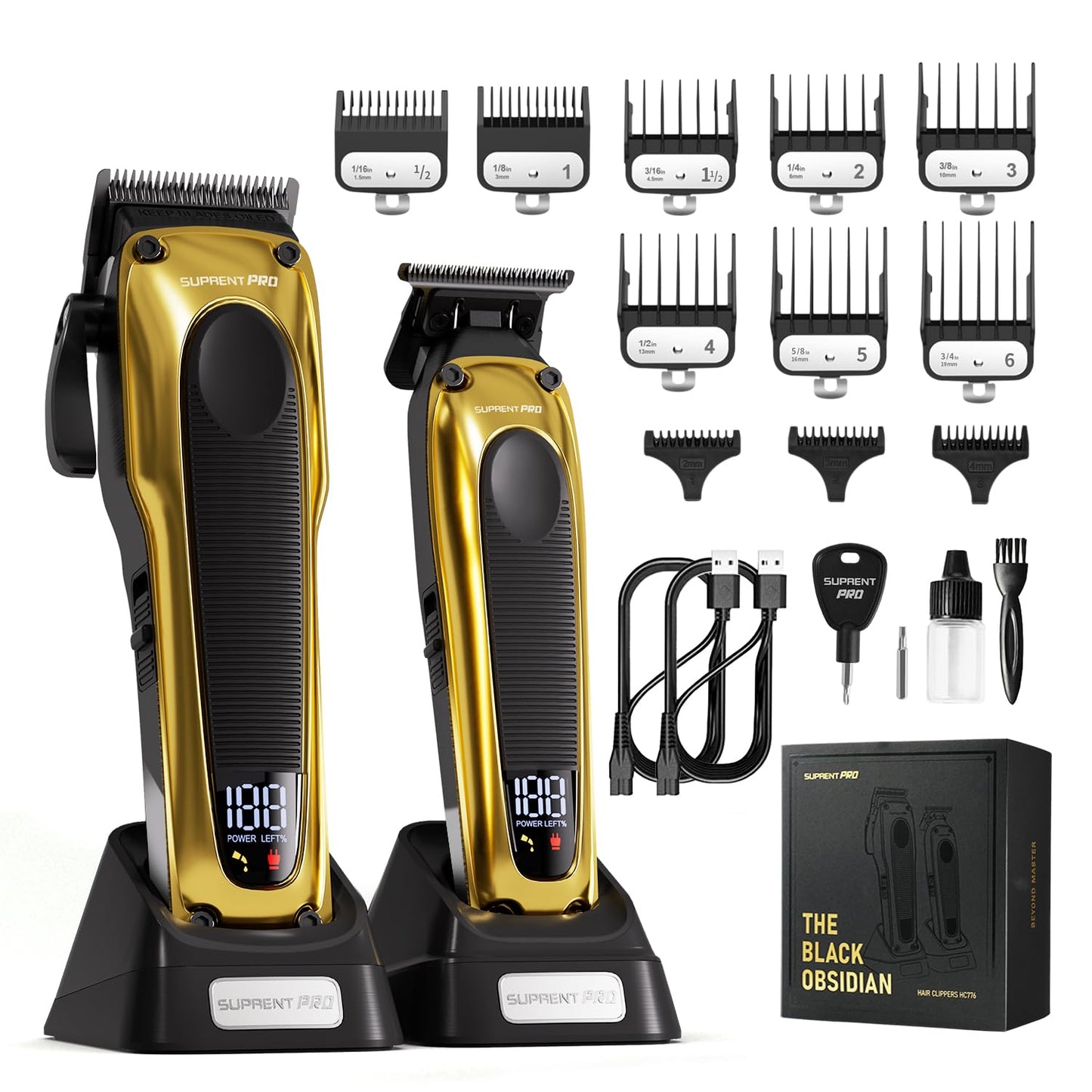 ⏰The Final Six Hours Sale: 50% OFF -[BARBER'S CHOICE] 20 in 1 Professional Hair Clippers Trimmer - High Torque Brushless Motor & DLC Coated -Detachable Blade- The Black Obsidian