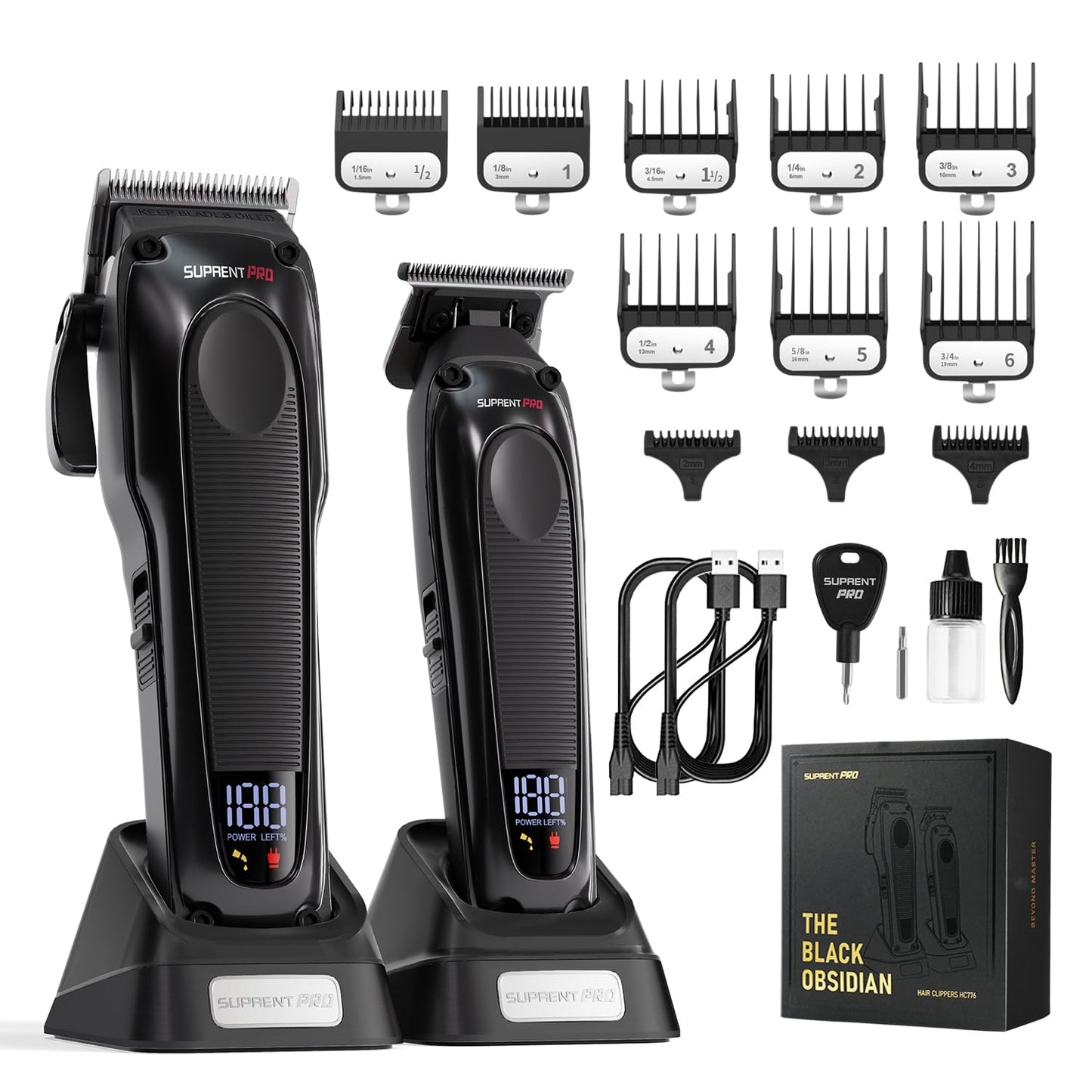 ⏰The Final Six Hours Sale: 50% OFF -[BARBER'S CHOICE] 20 in 1 Professional Hair Clippers Trimmer - High Torque Brushless Motor & DLC Coated -Detachable Blade- The Black Obsidian