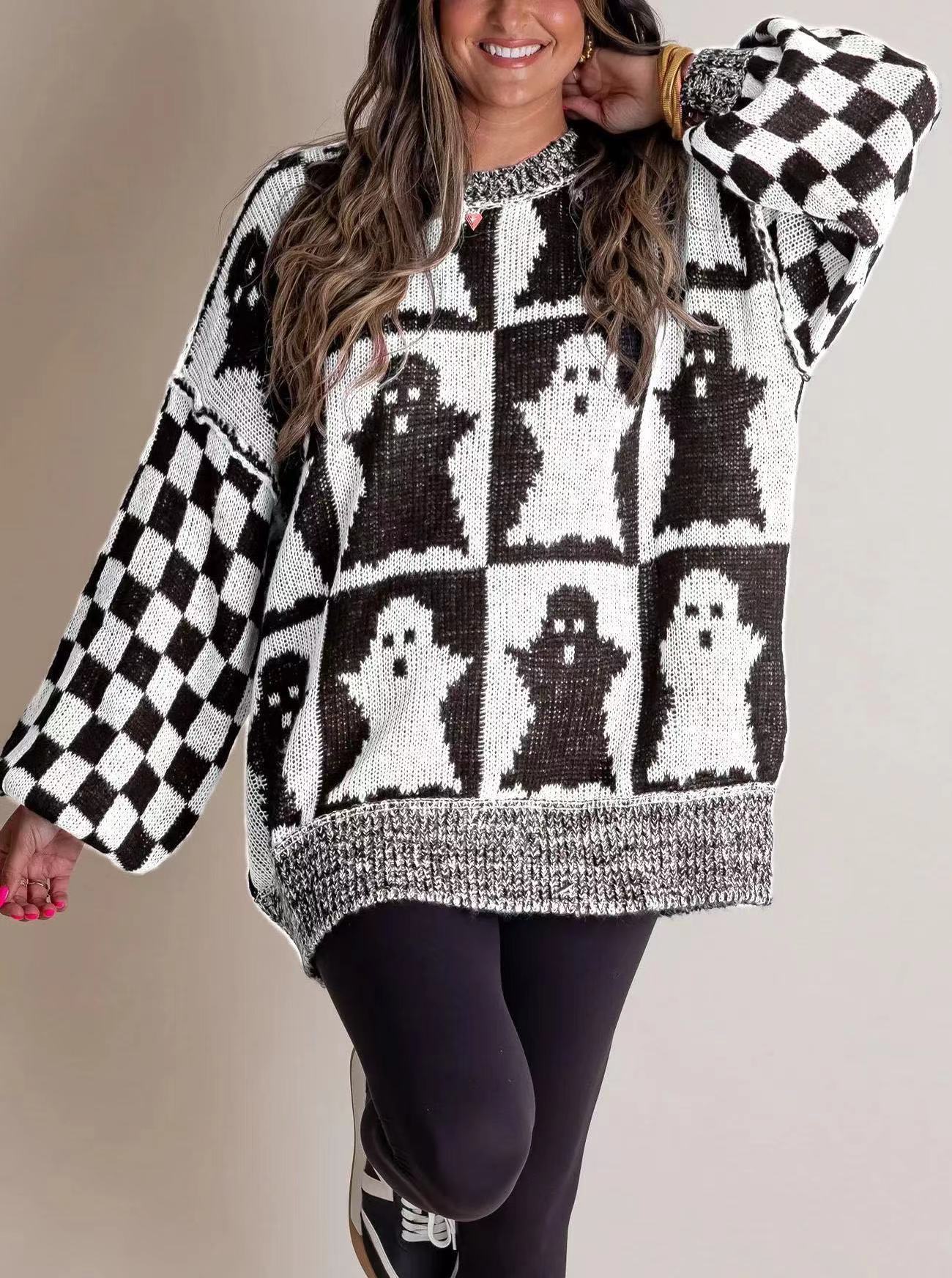 🎃SPOOKY SEASON - 2025 Halloween Checkered Sweater