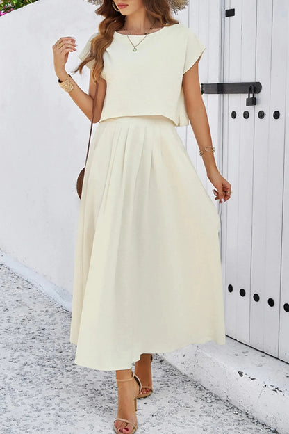 Slit Crop Top Ruched Midi Skirt Suits