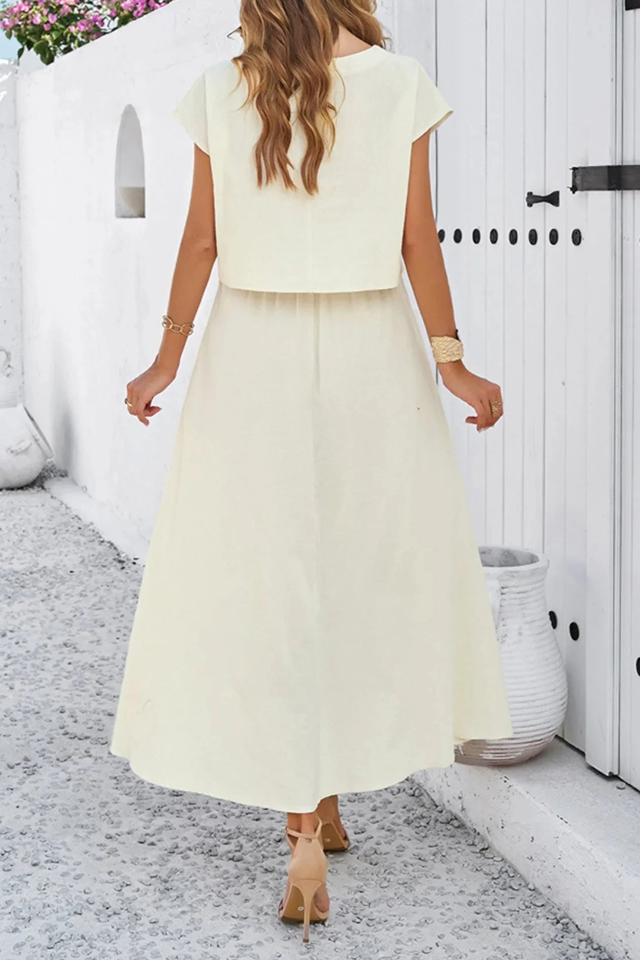Slit Crop Top Ruched Midi Skirt Suits