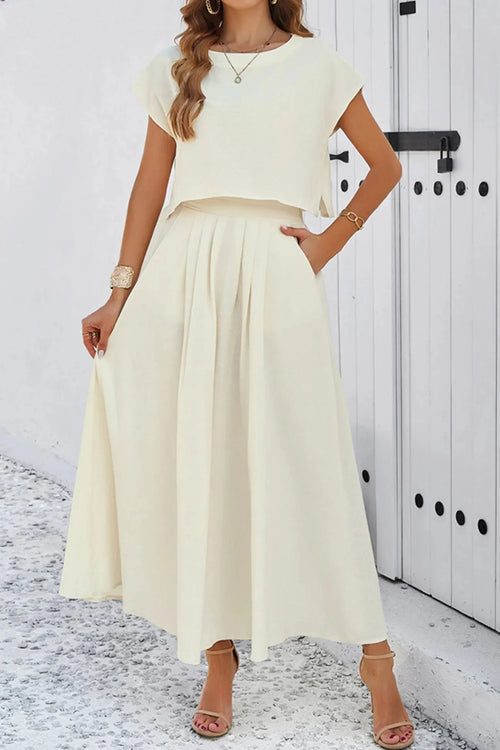 Slit Crop Top Ruched Midi Skirt Suits