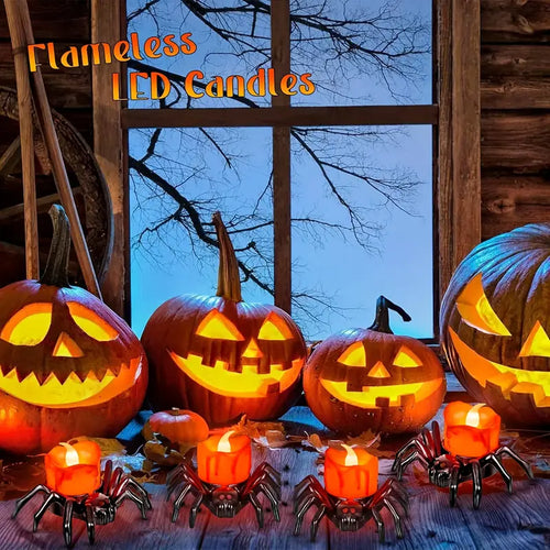 🎃3pcs Halloween LED Pumpkin/ Skull/ Eye Balls Lights with Glowing Spider Night Light - Glowing LED Candle Lights