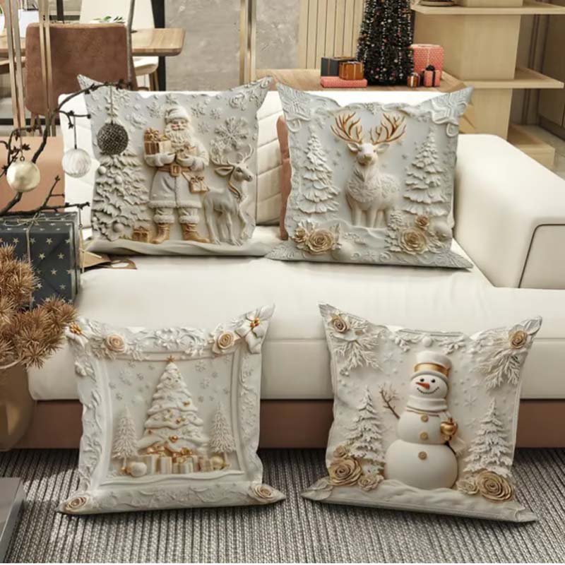 🎄 New 4-piece Christmas pillowcase set – Santa, snowman, Christmas tree & reindeer motifs for your living room decoration